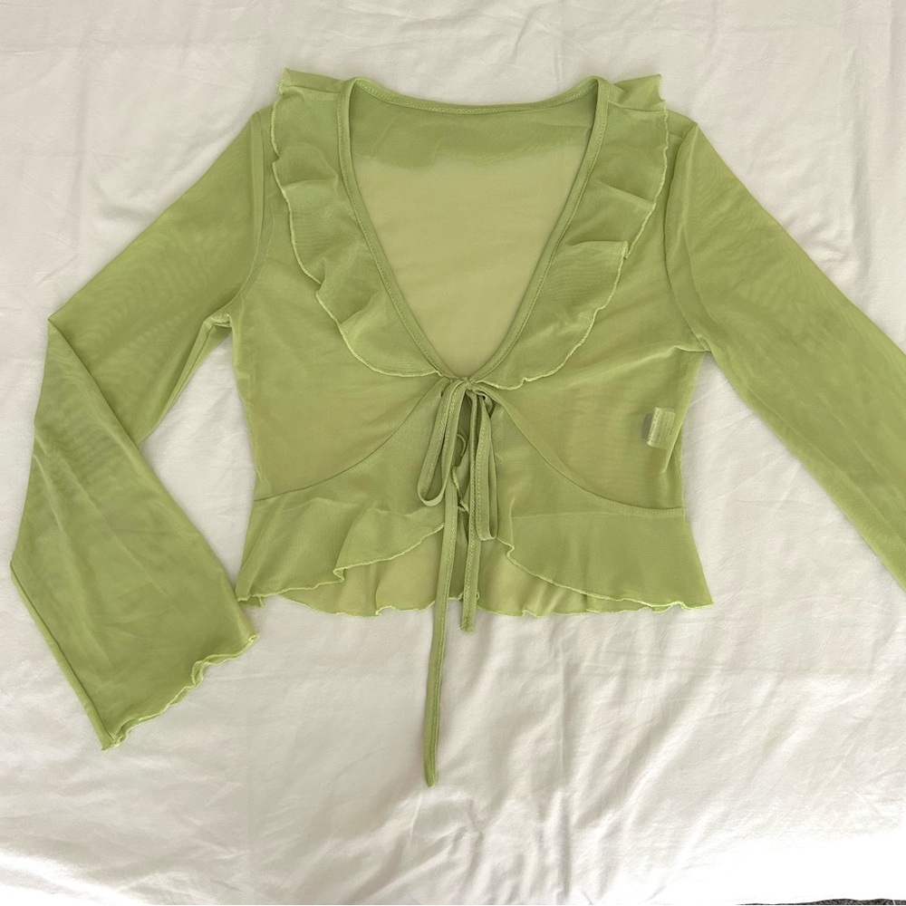 Green Mesh Tie Front Crop Top Size Medium